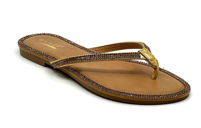 Thong Rhinestone Flat Sandals Honey-49 Wild Diva | Shoe Time