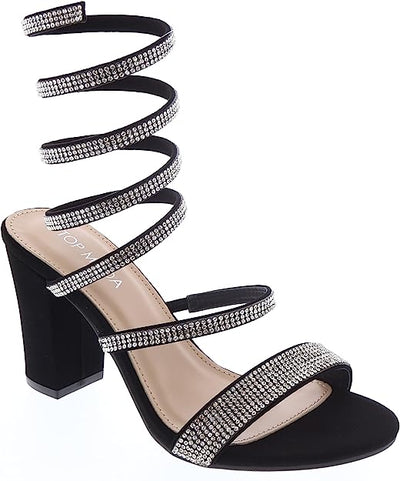 Top Moda Rhinestone Sprial Block Heel Sandals Hannah-5 | Shoe Time