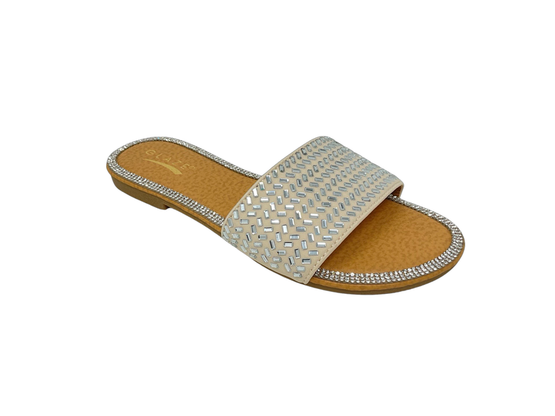 Flat Rhinestone Decor Sandals Honey-95