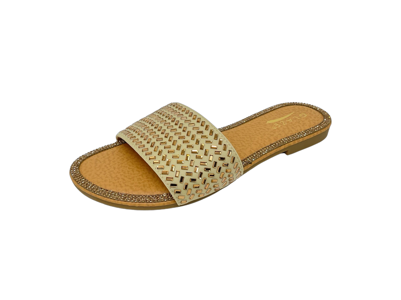 Flat Rhinestone Decor Sandals Honey-95