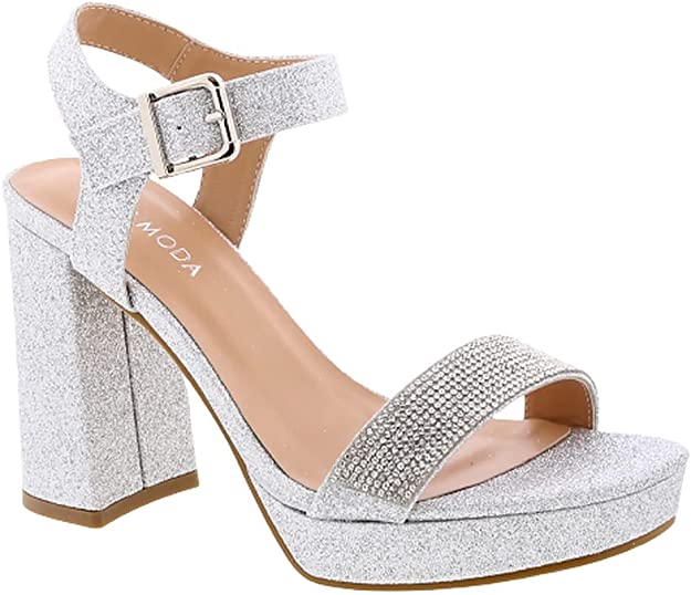 Block Heels Top Moda Rhinestone Sandals Top Moda Heels