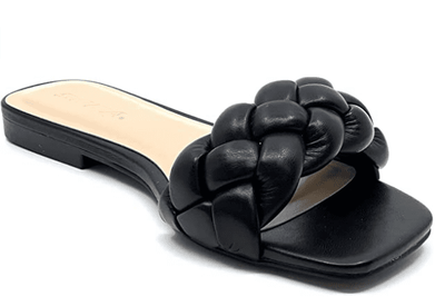 Soda Ball Women's Open Toe Square Toe Braided Flat Slide Sandal