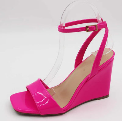 Bamboo Wedge Ankle Strap Sandals Publisher-03 Hot Pink | Shoe Time