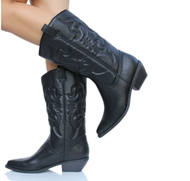Soda Reno Western Cowboy Pointed Toe Knee High Pull On Tabs Boots Black