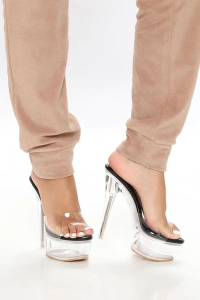 Black Women's Clear Stiletto High Heel Platform Sandals | Shoe Time