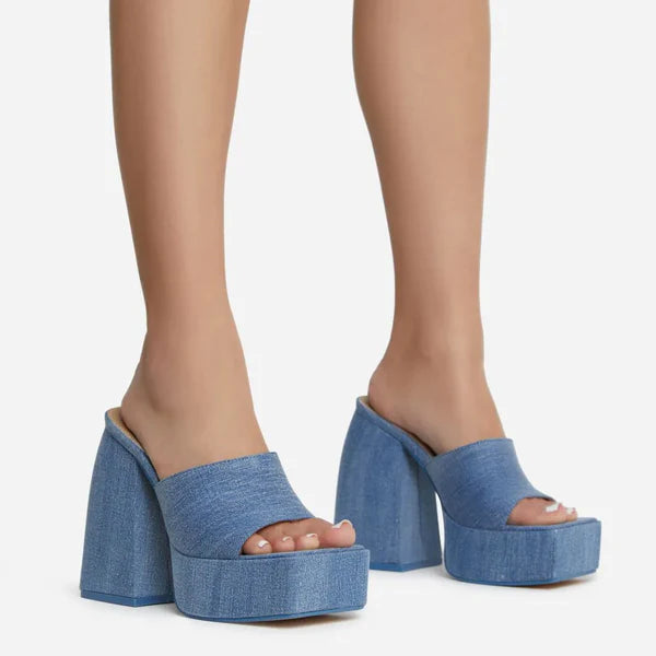 Platform Sculpted Heel Sandals Square Toe Emerson by Lemonade