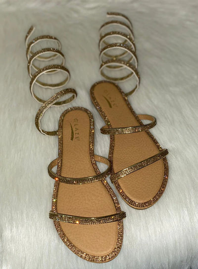 Rose Gold  Women's Sandals Rhinestone Lace Up Special Detail | Shoe Time