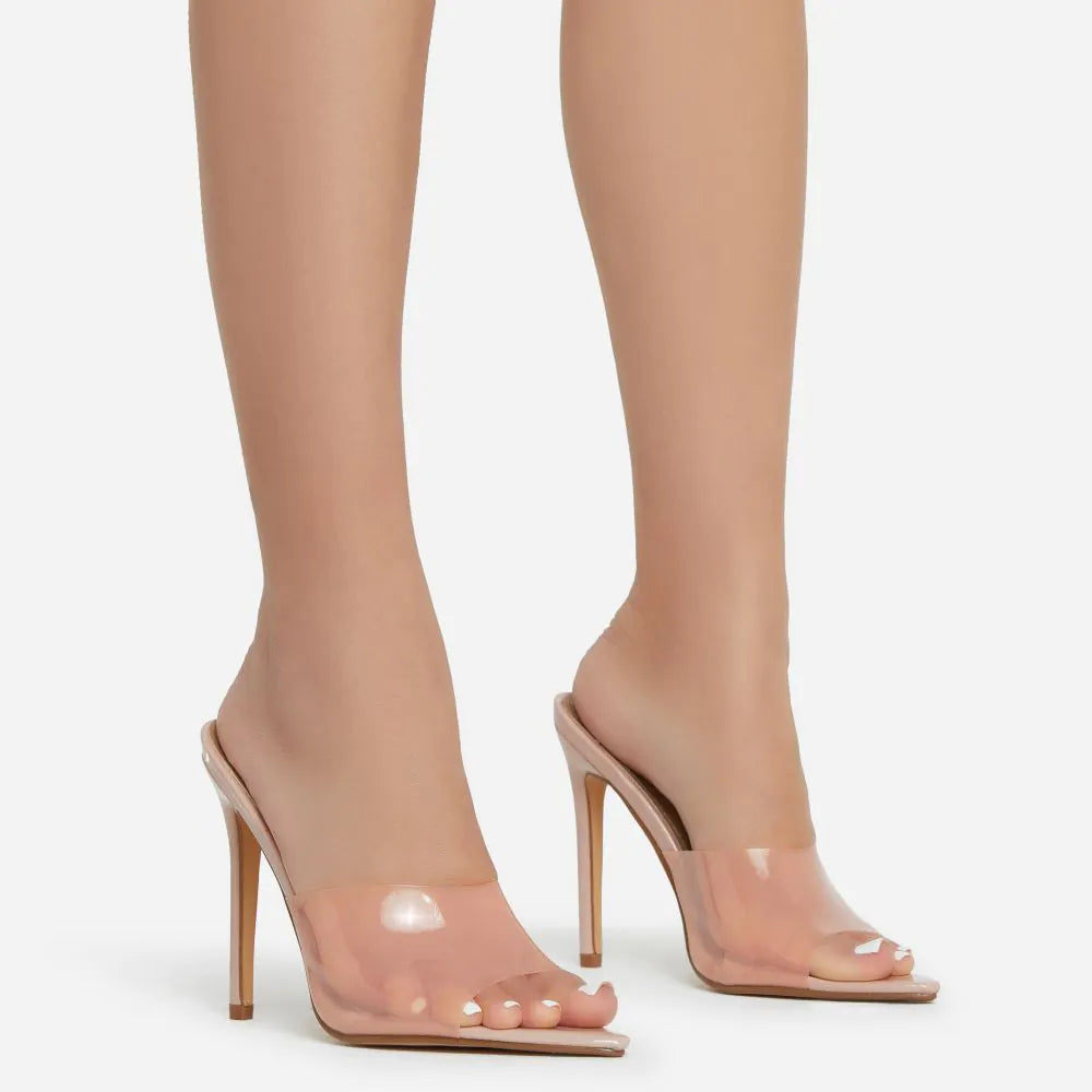 Peep Toe Cloudy Perspex Heel Mule In Nude Patent SHOE TIME