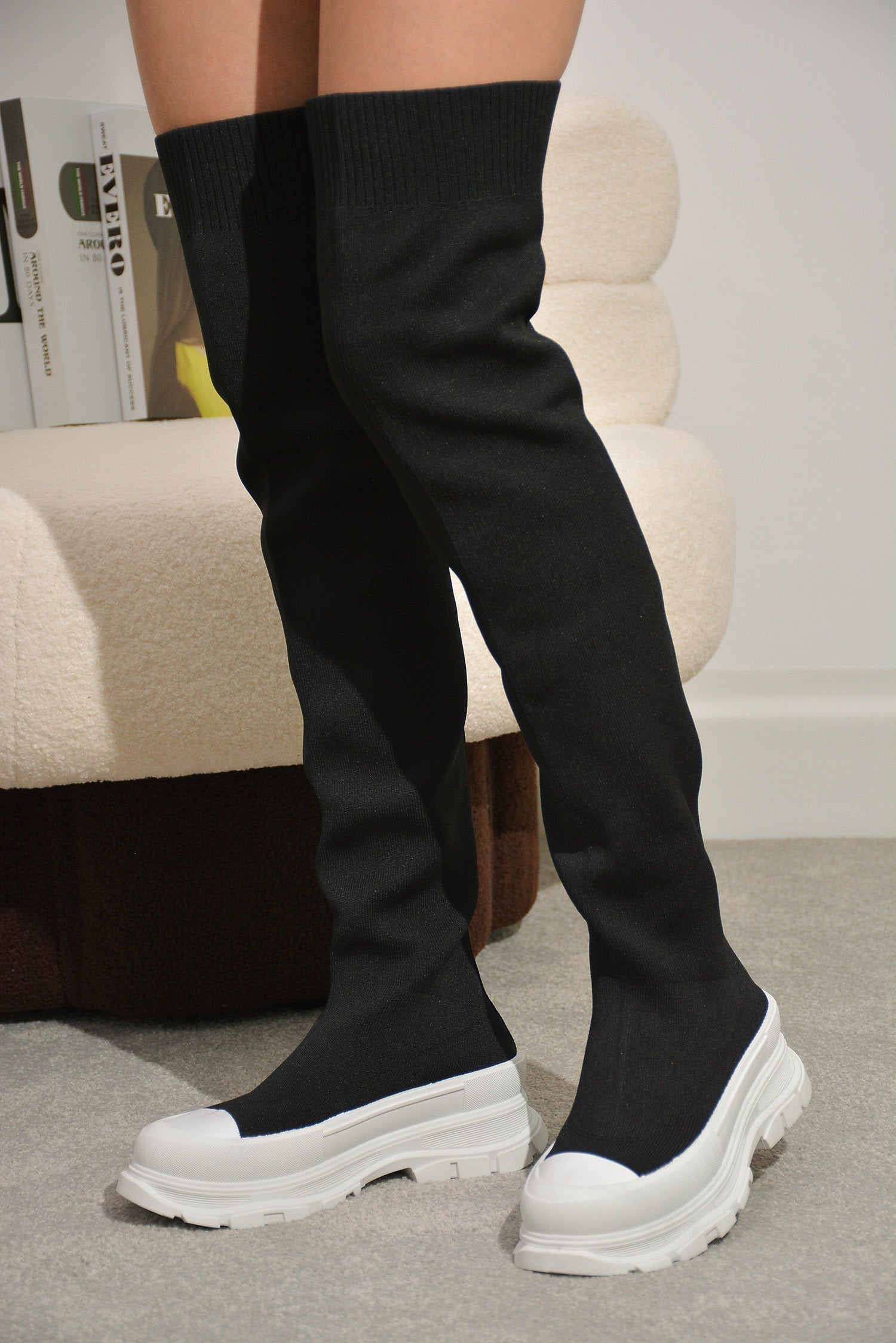 Over The Knee Sock Sneakers Over-The-Knee Lug Sole Sneaker Boots