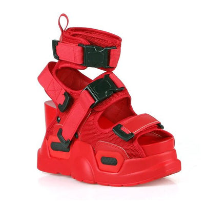 Platform Buckle Sandals Anthony Wang Mulberry 01 - Red Platform Women's Buckle Sandals - Shoe Time