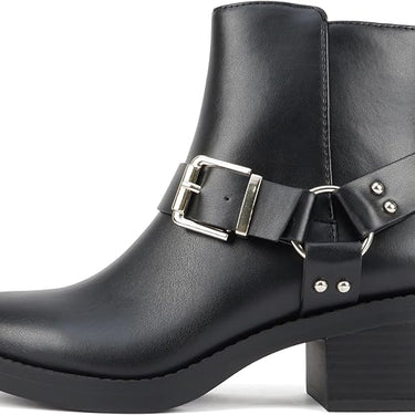 Women Round Toe Western Low Block Heel Ankle Boot