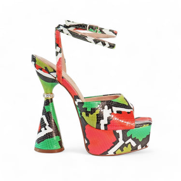 Multi Color Women Open Toe High Heel Platform Sandals With Ankle Strap