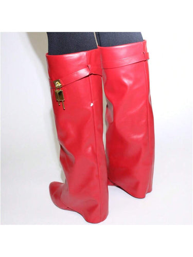 Liliana Mutto-1 Padlock Detail Wedge Knee High Boots