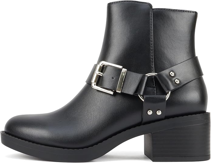 Women Round Toe Western Low Block Heel Ankle Boot