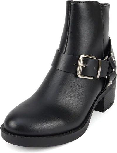 Women Round Toe Western Low Block Heel Ankle Boot