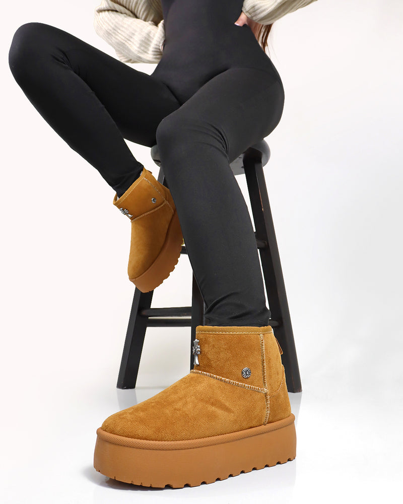 Pull-On Faux Suede Flatform booties