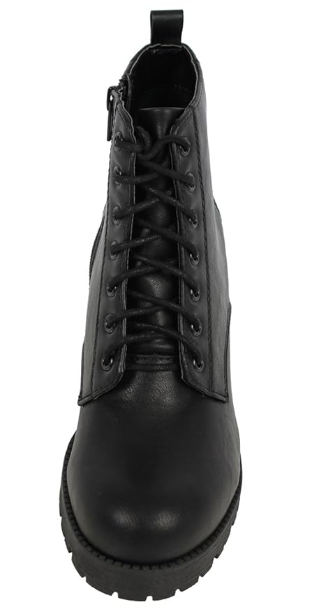 Faux Leather Lace Up Chunky Heel Combat Boots in Black