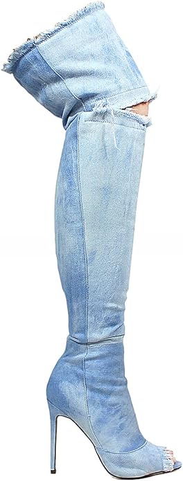 Liliana Barbara-13 Thigh High Over Knee Denim Open Toe Stiletto Heel B SHOE TIME Liliana Barbara-13 Thigh High Over Knee Denim Open Toe Stiletto Heel B SHOE TIME