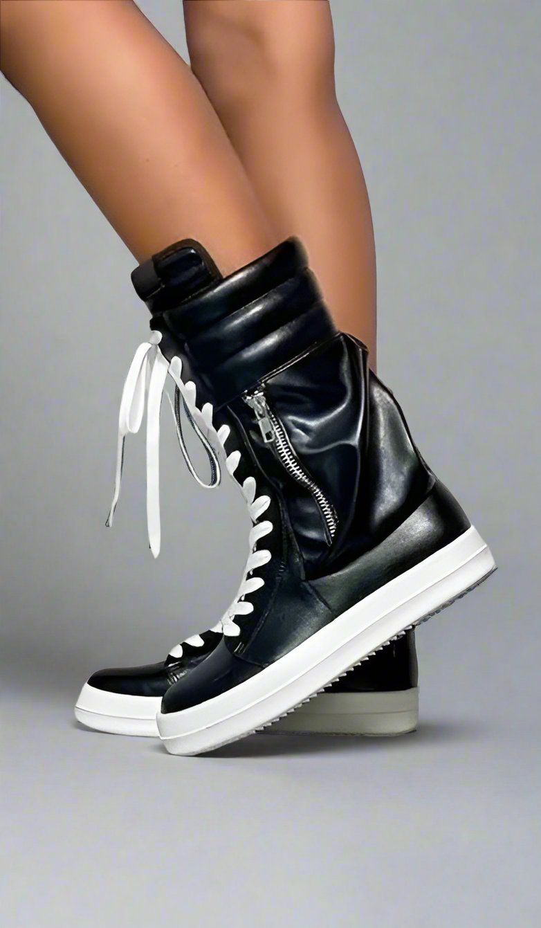 High Top Fashion Sneaker Lace Up Street Shoes with Side Pocket Racer-1