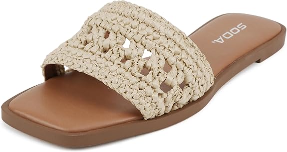 Women Raffa Square Toe Single Band Flat Slide Sandal