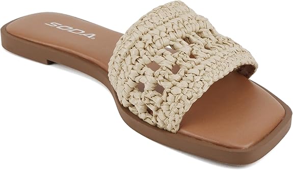 Women Raffa Square Toe Single Band Flat Slide Sandal