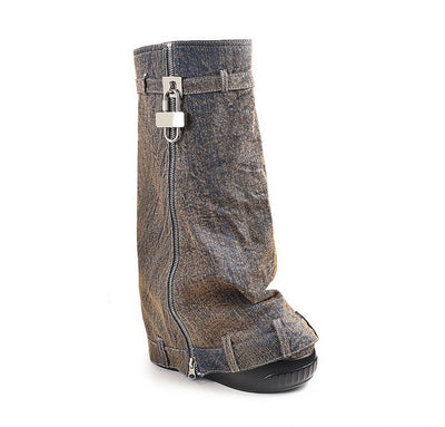 Fold Over Drapey Jeans Boots Brook-4