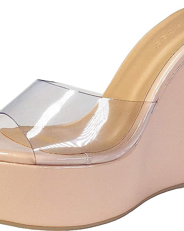 BAMBOO Women's Clear Band Platform Wedge Slide Choice-40 | Shoe Time