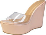 BAMBOO Women's Clear Band Platform Wedge Slide Choice-40 | Shoe Time