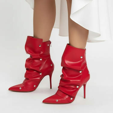 Women's Pointed Toe High Heels Button Detachable Fold Over Boots