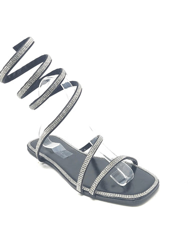 Rhinestone Wrap Around Flat Sandals Dizzy-05 | Shoe Time