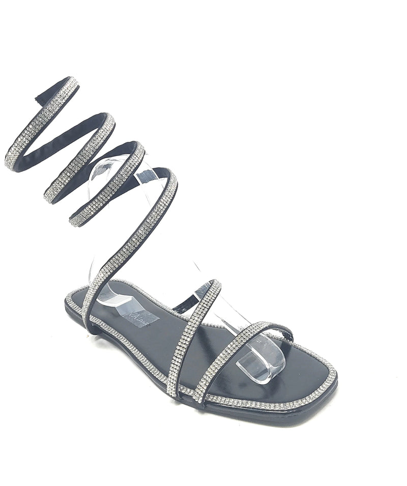Rhinestone Wrap Around Flat Sandals Dizzy-05 | Shoe Time