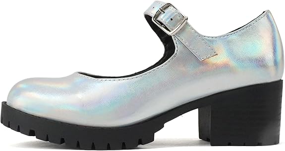 Kids/Children/Girls Fashion Mary Jane Style Rounded Chunky Block Lug Sole Heel with Adjustable Strap