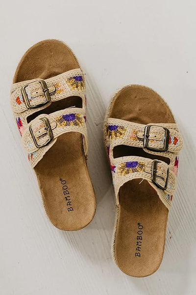 Double Buckle Strap Platform Sandal Embroidered Platform Sandals - Brake-01