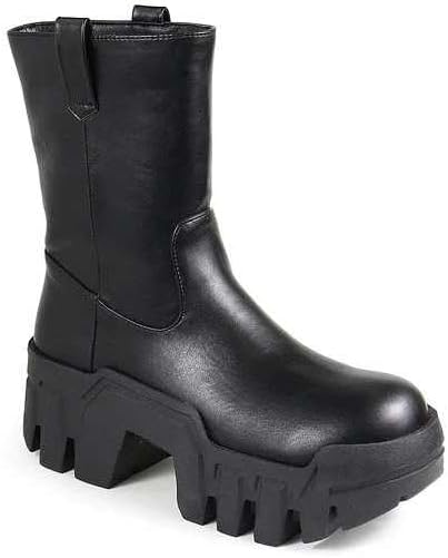 Womens Chunky Lug Sole Ankle High Biker Boot