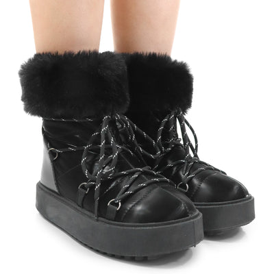 Women's Fur Padded Winter Lace Boots