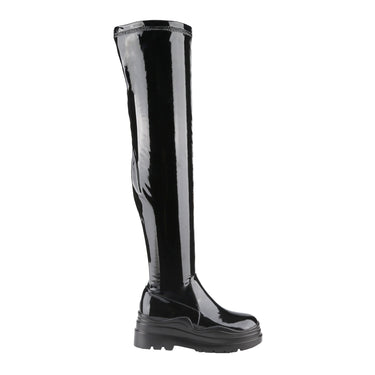 Women's Thigh High Boots Patent Leather, Over The Knee High Boots Round Toe Platform