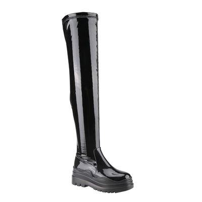 Women's Thigh High Boots Patent Leather, Over The Knee High Boots Round Toe Platform