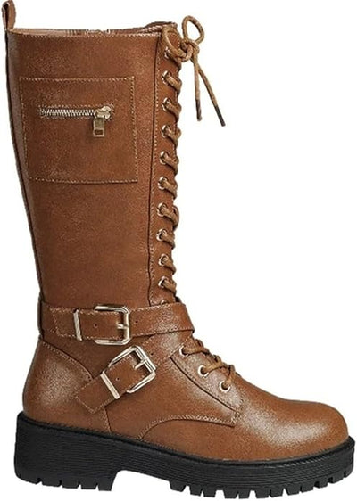 Womens Knee High Buckle Riding Boots