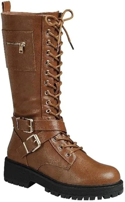 Womens Knee High Buckle Riding Boots