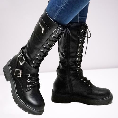 Womens Knee High Buckle Riding Boots