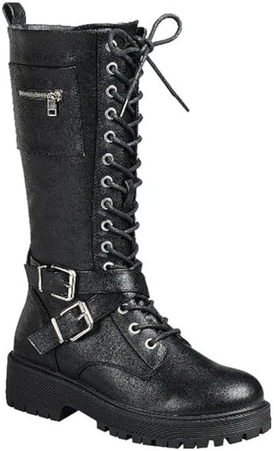 Womens Knee High Buckle Riding Boots