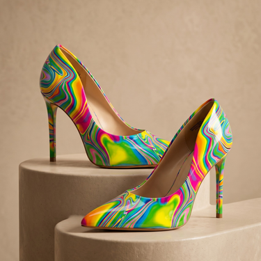 Women’s Rainbow Marble Stiletto Pumps – Pointed Toe High Heel Dress Shoes