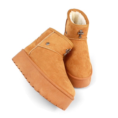 Pull-On Faux Suede Flatform booties