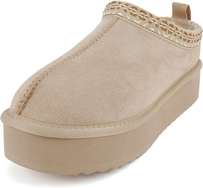 Women Round Toe Slip-On Flatform Lug Sole Sherpa-lined Slipper with Stitch Details