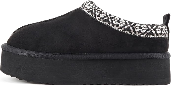 Women Round Toe Slip-On Flatform Lug Sole Sherpa-lined Slipper with Stitch Details