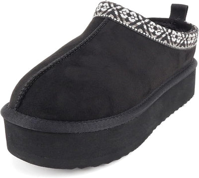 Women Round Toe Slip-On Flatform Lug Sole Sherpa-lined Slipper with Stitch Details