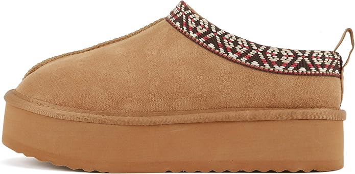 Women Round Toe Slip-On Flatform Lug Sole Sherpa-lined Slipper with Stitch Details