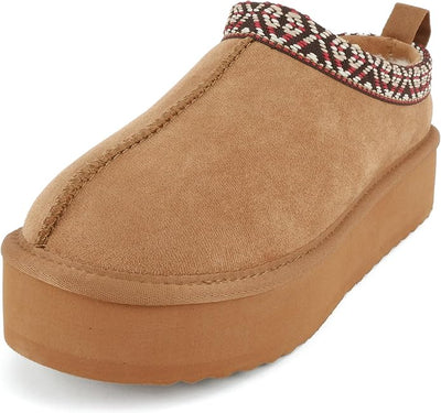 Women Round Toe Slip-On Flatform Lug Sole Sherpa-lined Slipper with Stitch Details