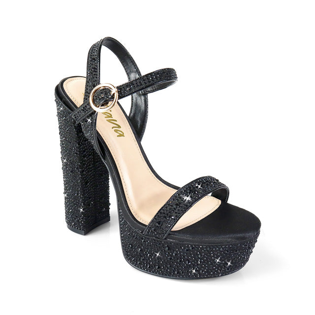 Rhinestone Ankle Buckle Wrap Platform Heels