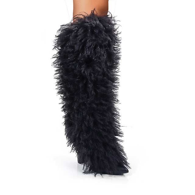 Women Winter Chunky Heel Boots, Furry Boots, Halloween Fashion Style Snow Boots